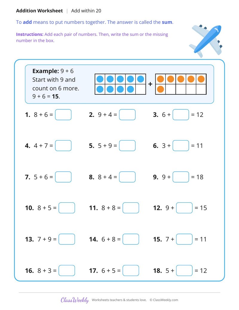 Add Within 20, Fluency Practice