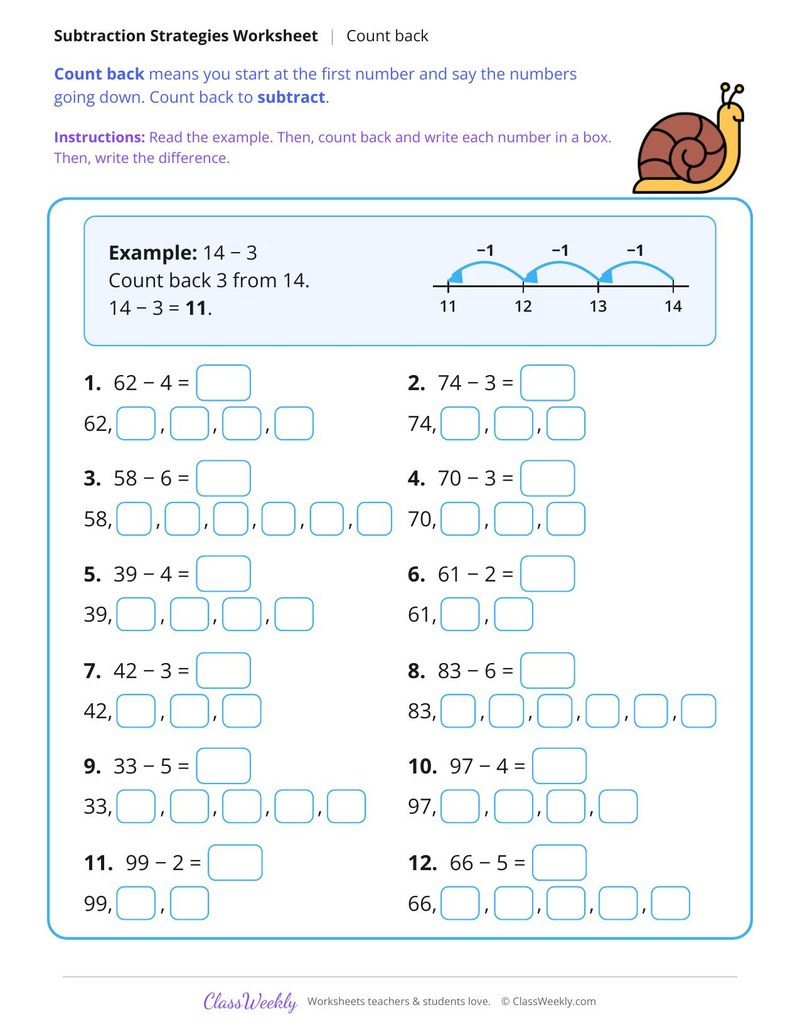 Subtract Within 100, Count Back