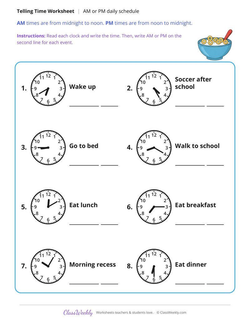 AM or PM Daily Schedule