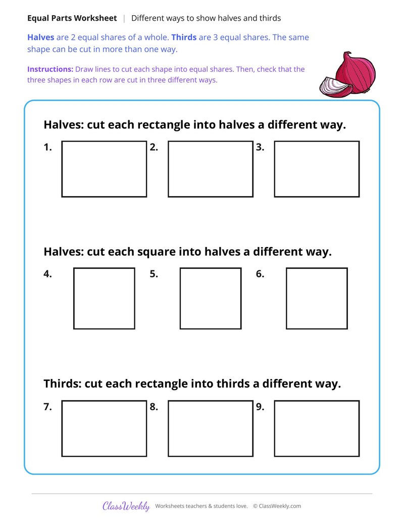 Different Ways to Show Halves and Thirds