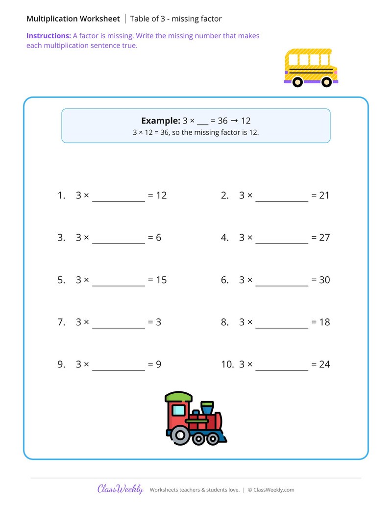 Table of 3 - missing factor