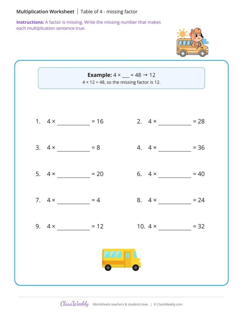 Table of 4 - missing factor