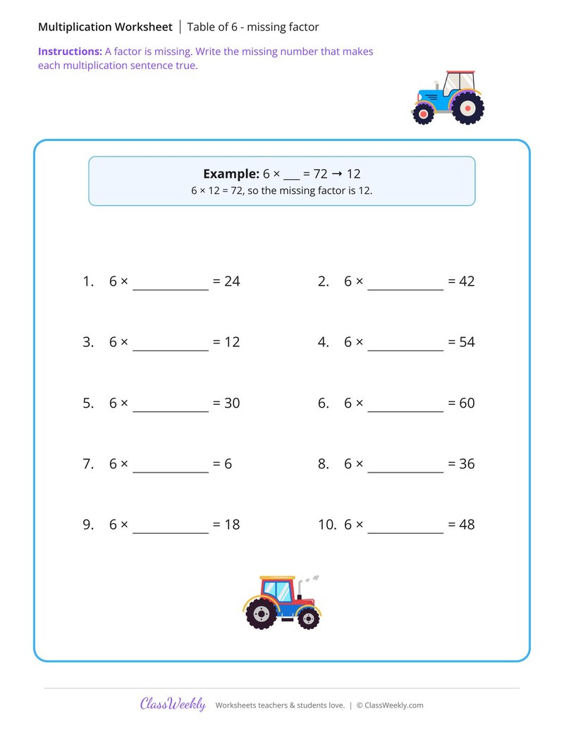 Table of 6 - missing factor