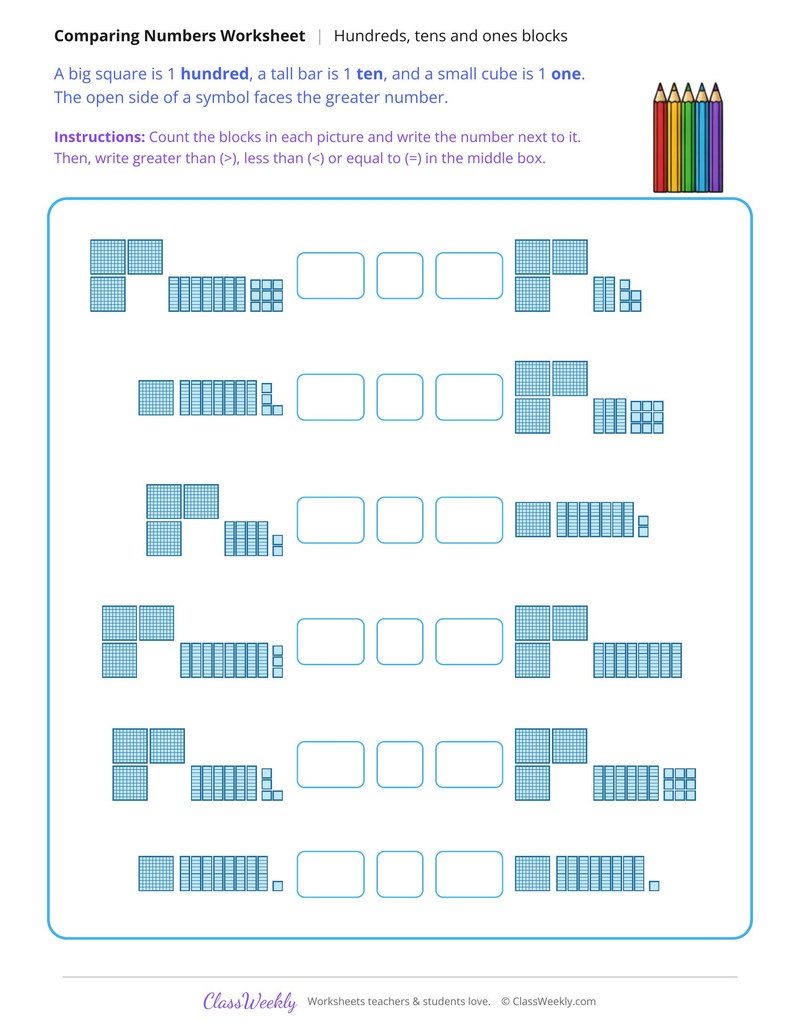 Compare Hundreds Tens and Ones Blocks
