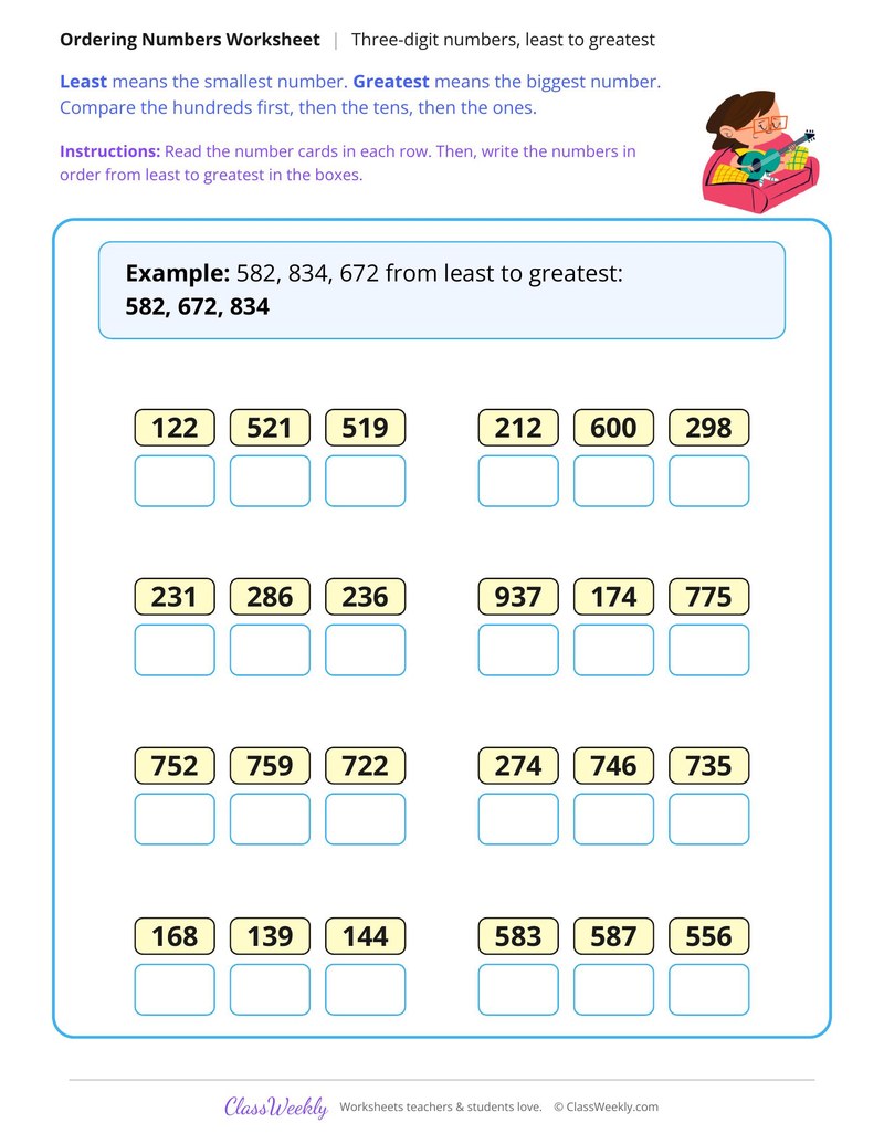 Order Three Digit Numbers Least to Greatest
