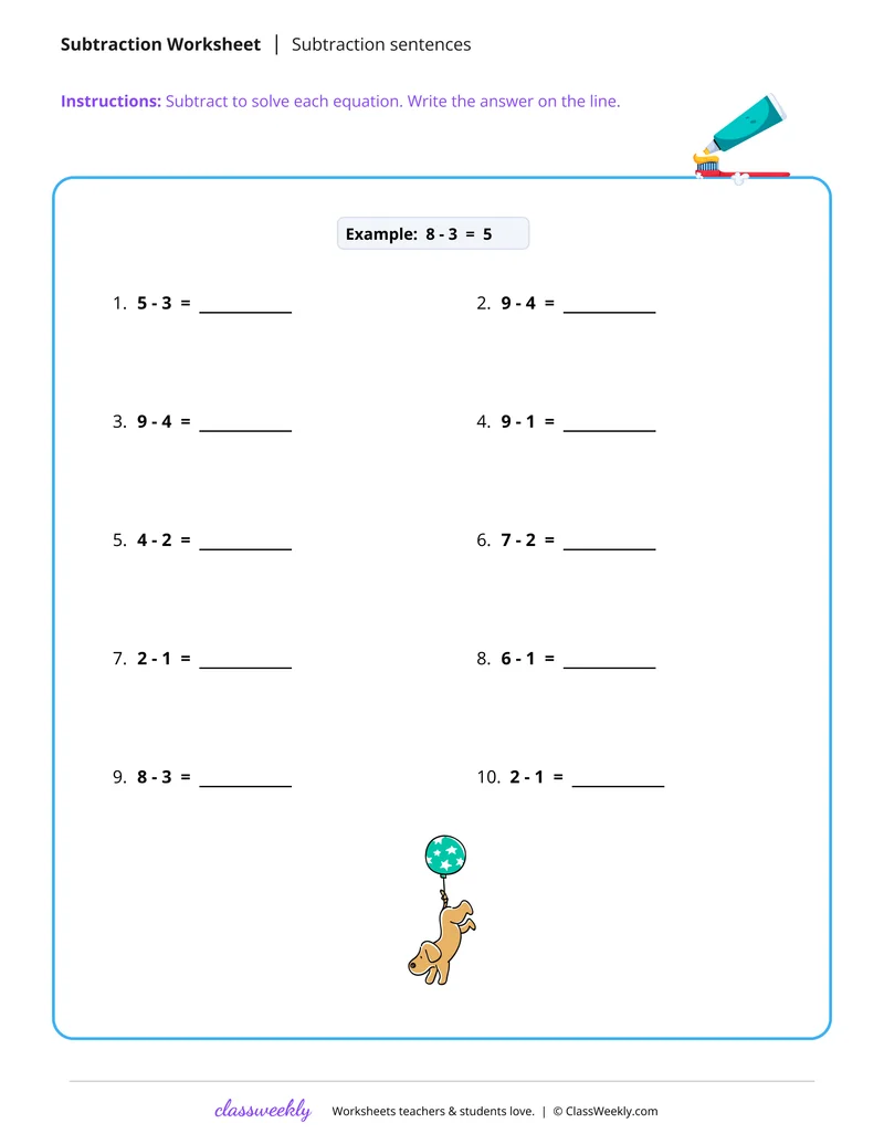 Subtraction sentences