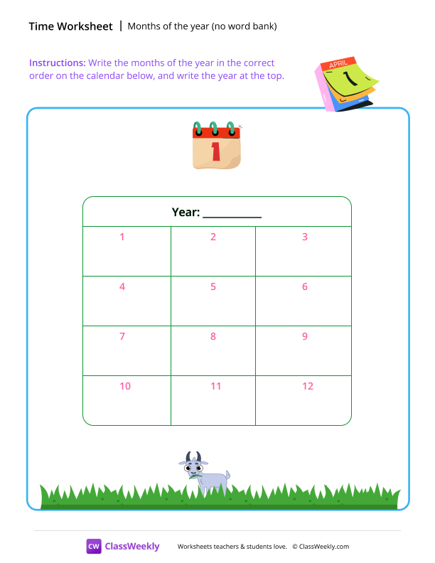 Months of the year (no word bank)
