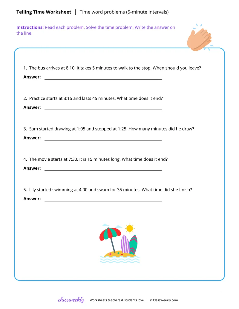 Time & elapsed time (5 minute intervals)