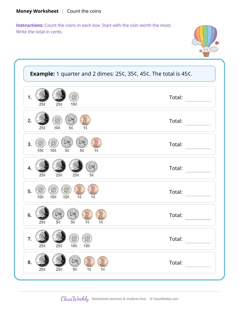 Count the coins and write the total