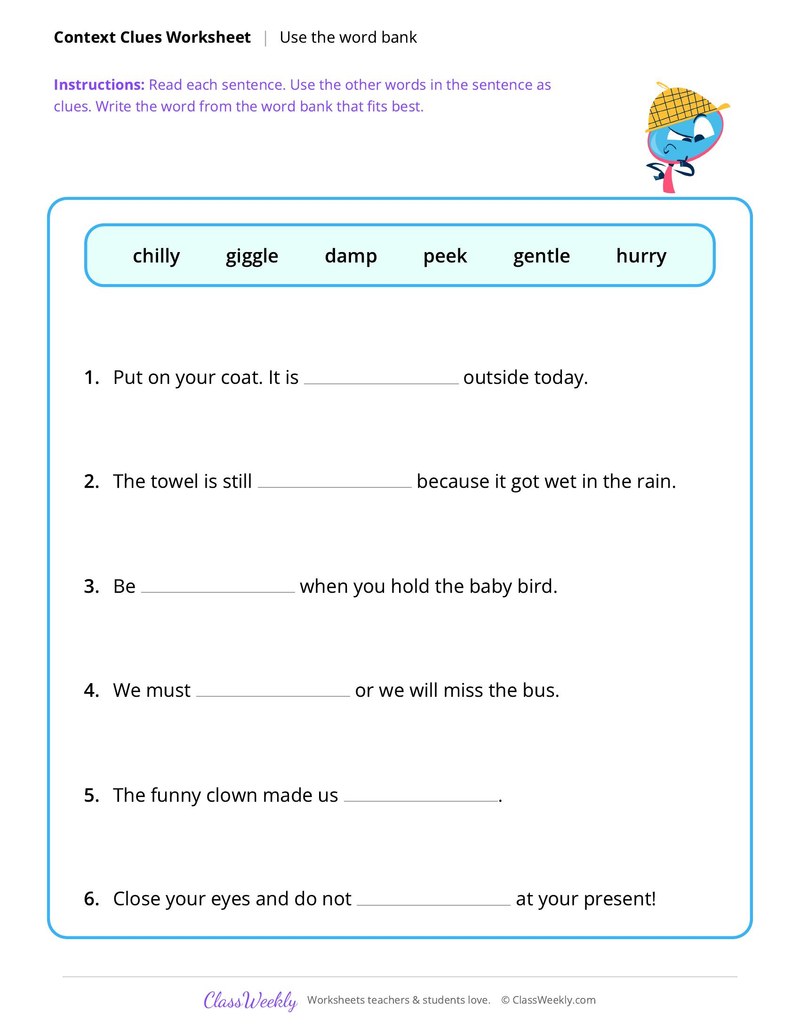 Context Clues: Use the word bank