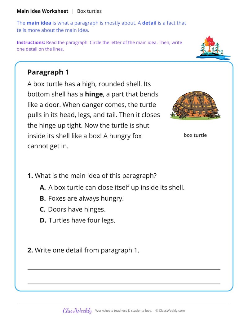 Box Turtles (Main Idea) - Page 1