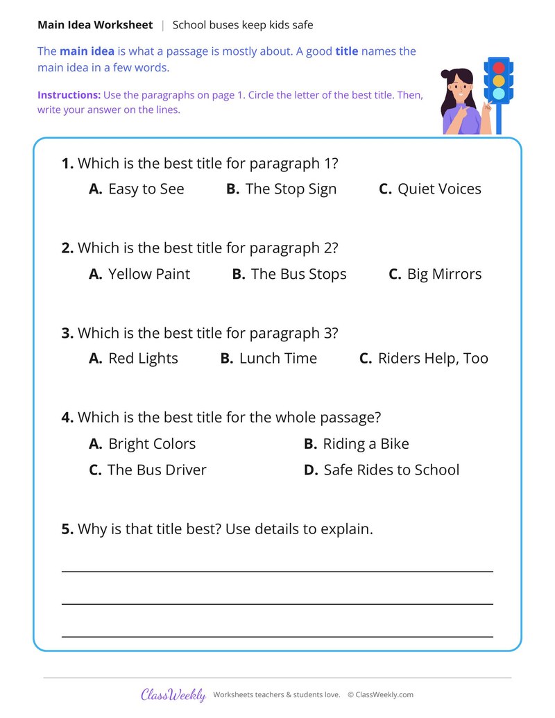 School Buses Keep Kids Safe (Main Idea) - Page 2