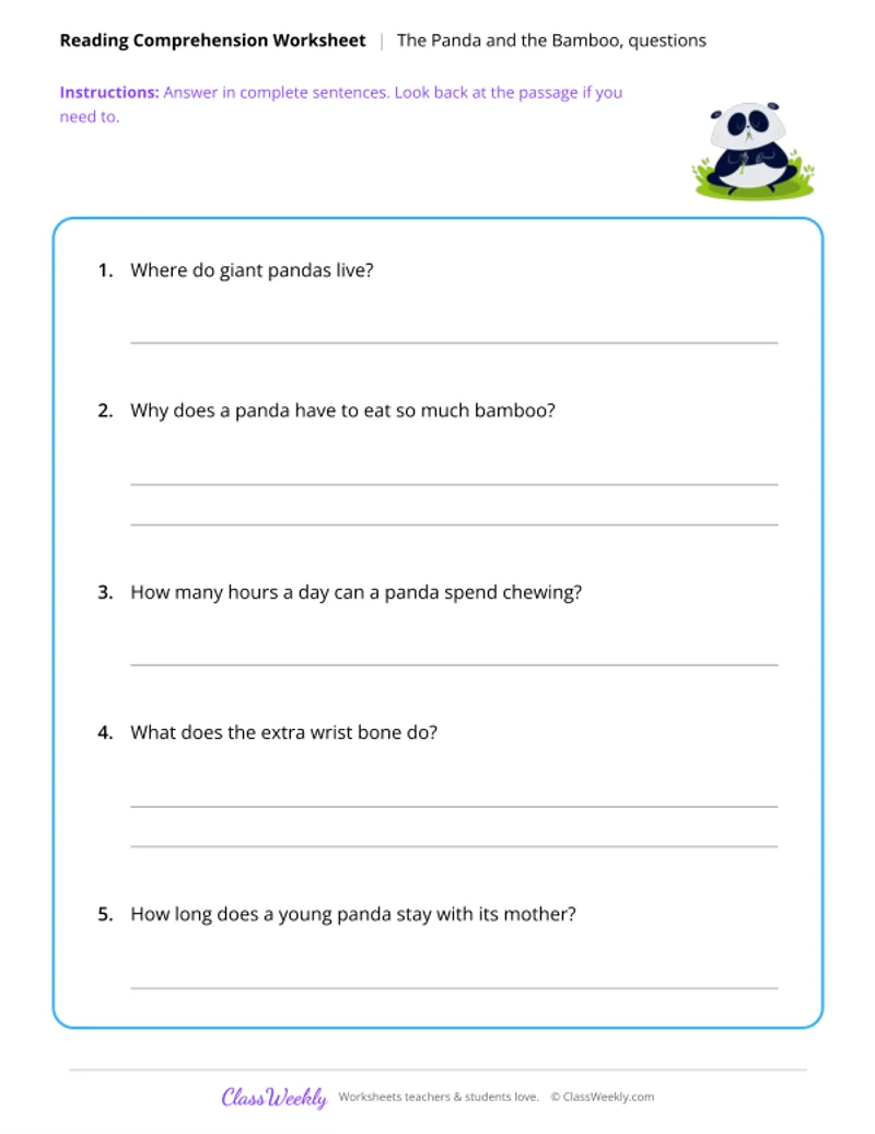 Reading Comprehension - The Panda and the Bamboo - Page 2
