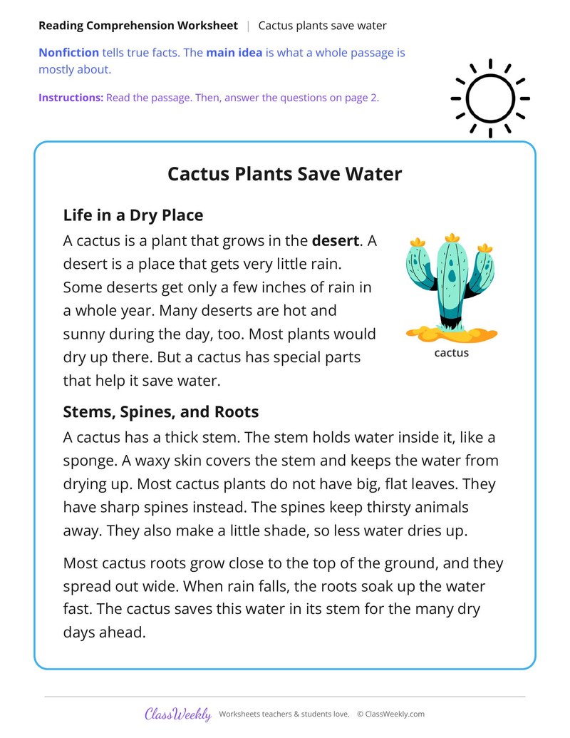 Cactus Plants Save Water (Nonfiction Passage) - Page 1
