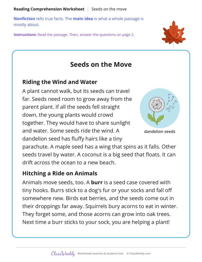 Seeds on the Move (Nonfiction Passage) - Page 1