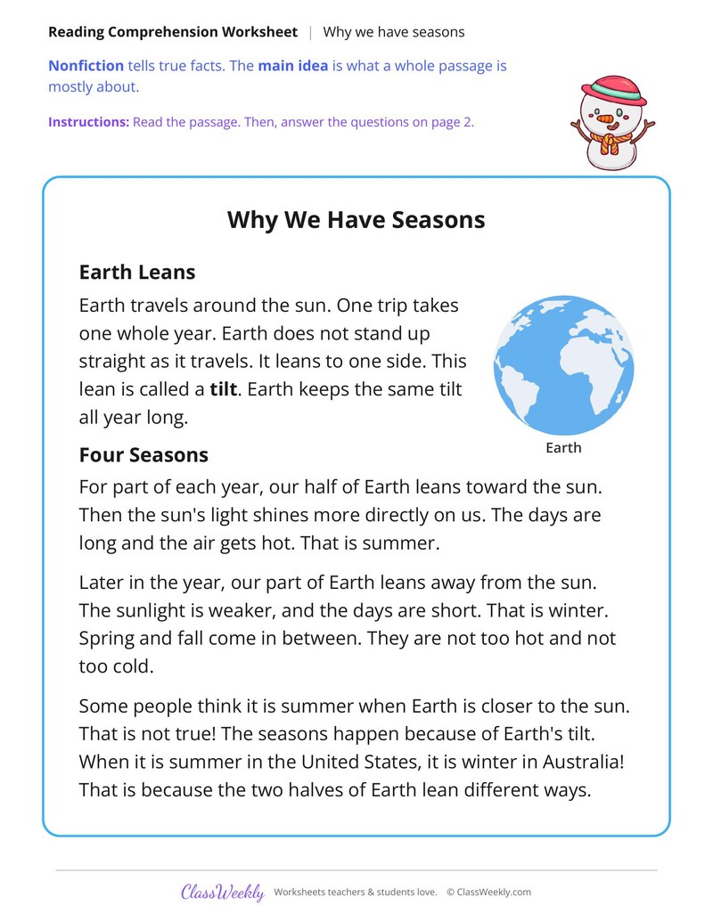 Why We Have Seasons (Nonfiction Passage) - Page 1