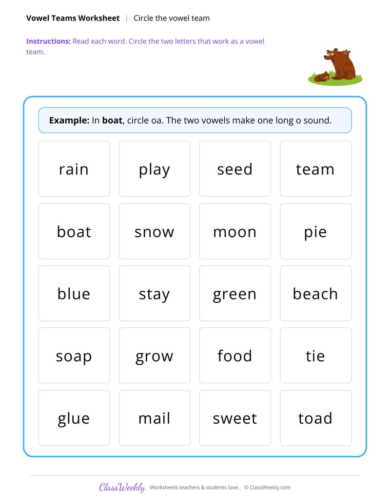Circle the vowel team in each word