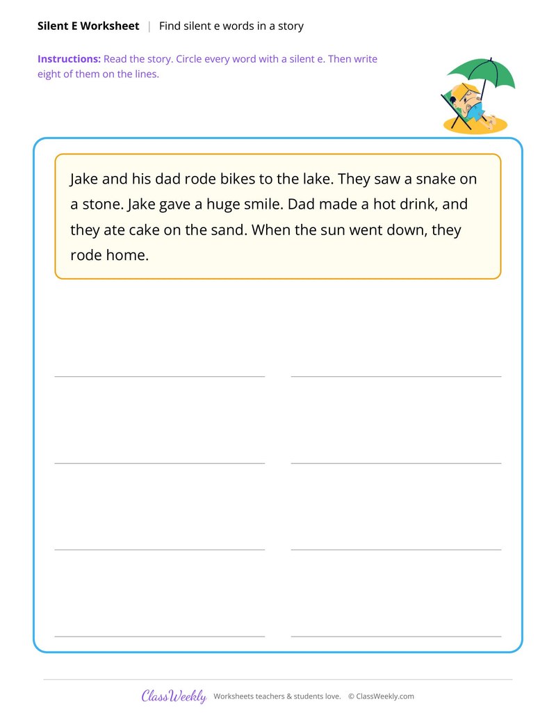 Find silent e words in a story