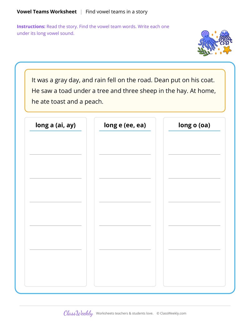 Find vowel team words in a story