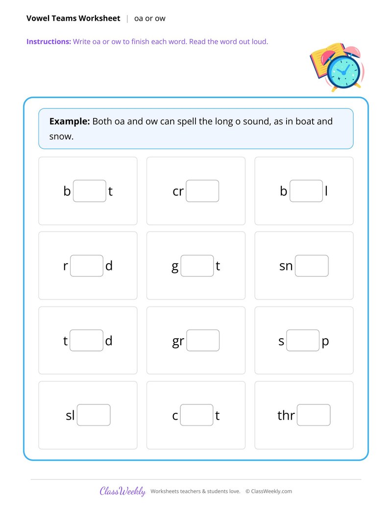 oa or ow vowel teams