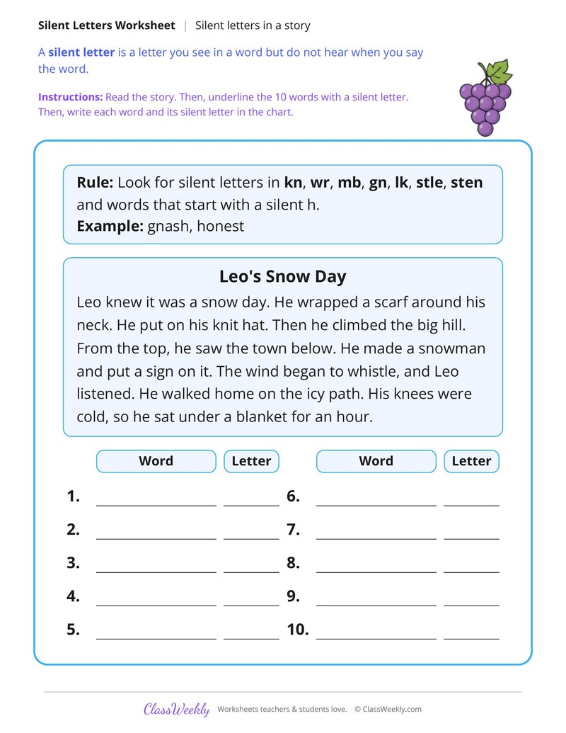 Find the Silent Letters in a Story