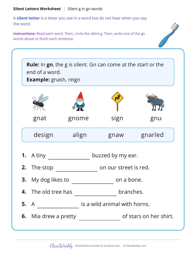 Silent G in Gn Words, Read and Write