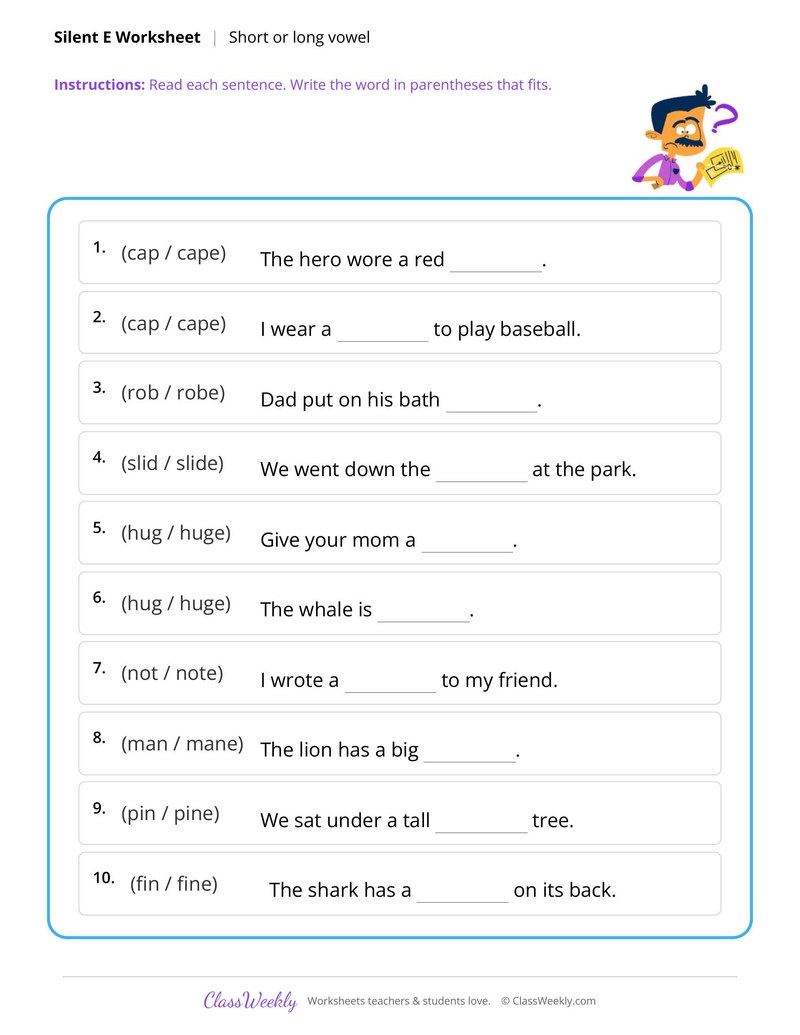 Short vowel or silent e word