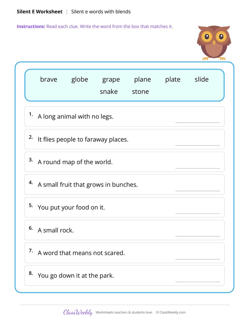 Silent e words with blends
