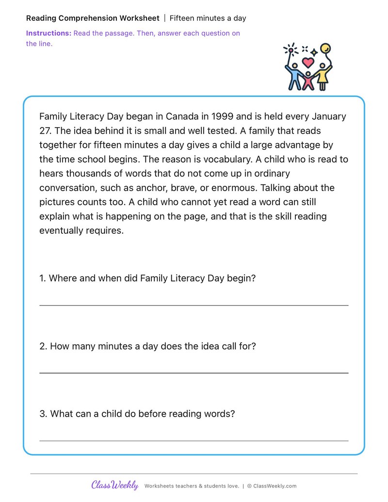 Fifteen minutes a day - Family Literacy Day