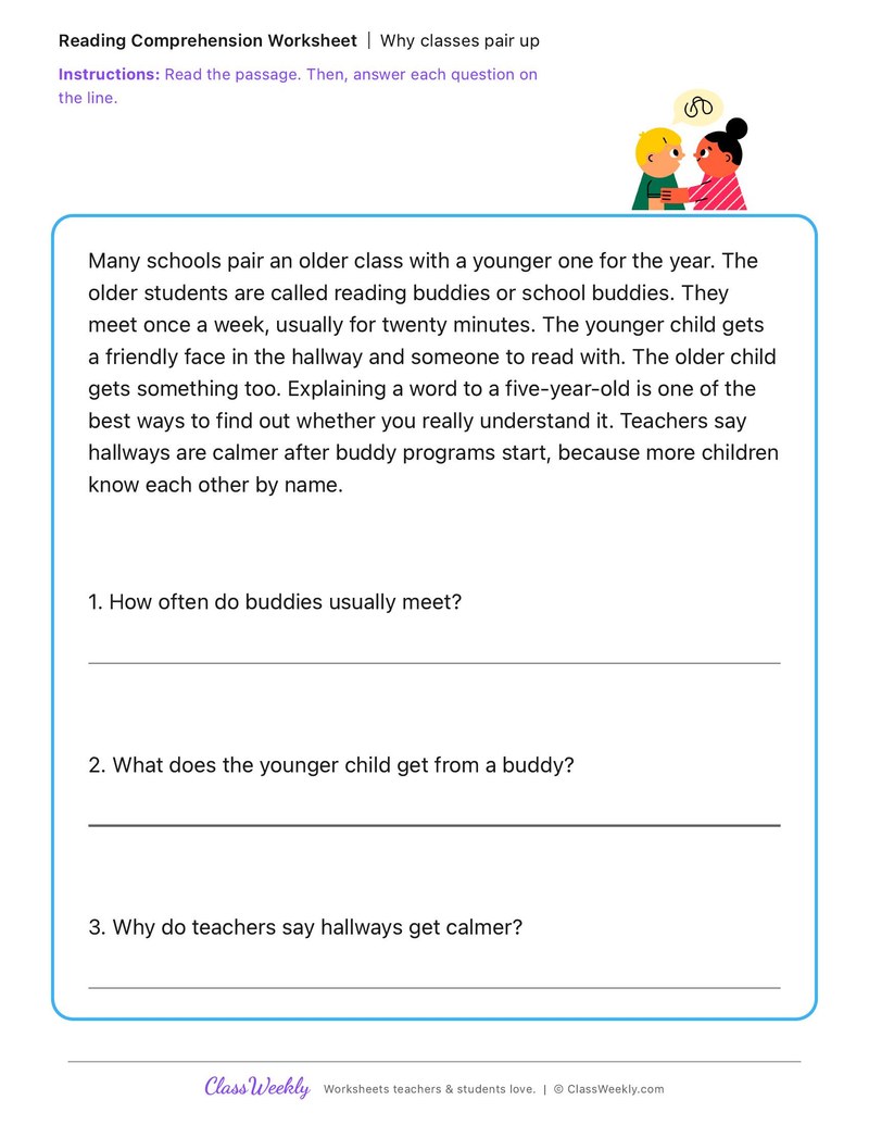 Why classes pair up - Kindergarten Buddy Day