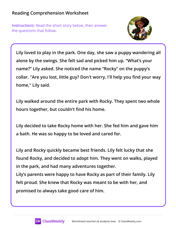 Rocky The Pup (Level F Story) - Reading Comprehension