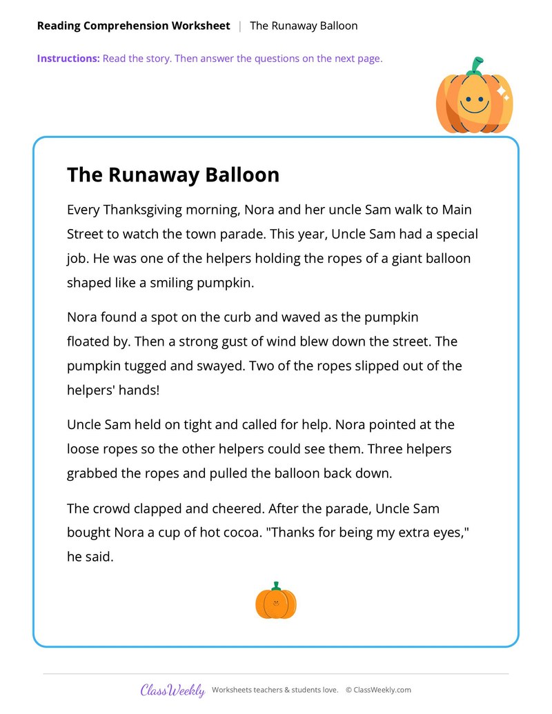 Reading, The Runaway Balloon - Thanksgiving - Page 1