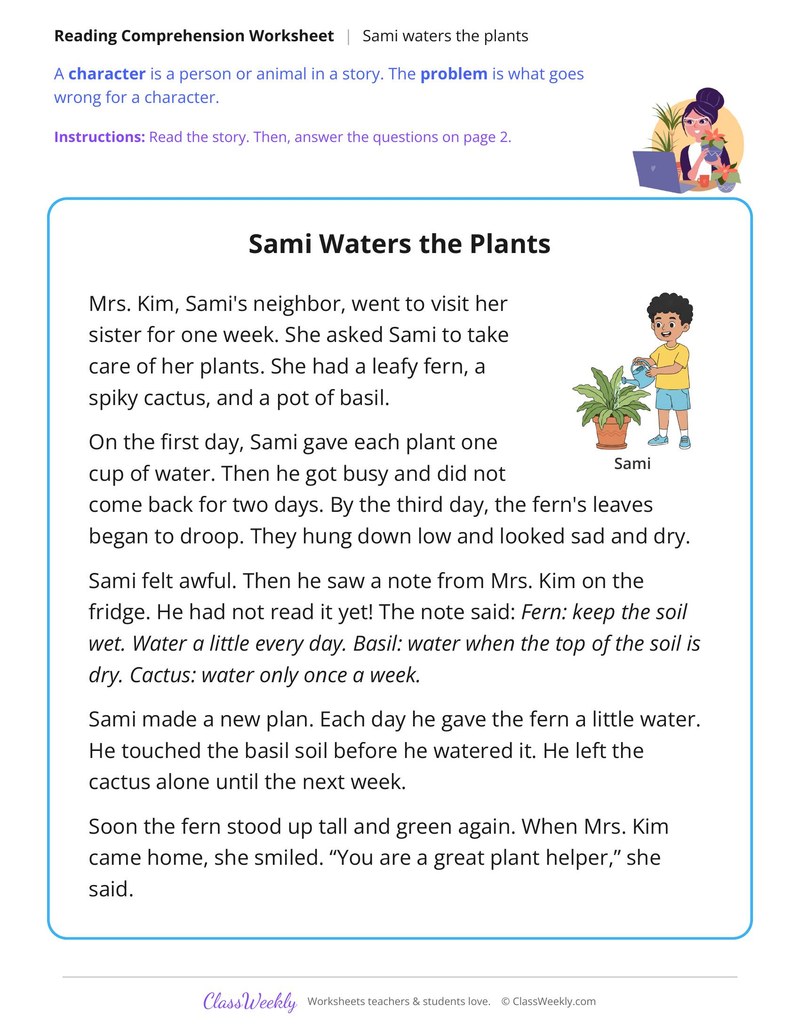 Sami Waters the Plants (Fiction Passage) - Page 1