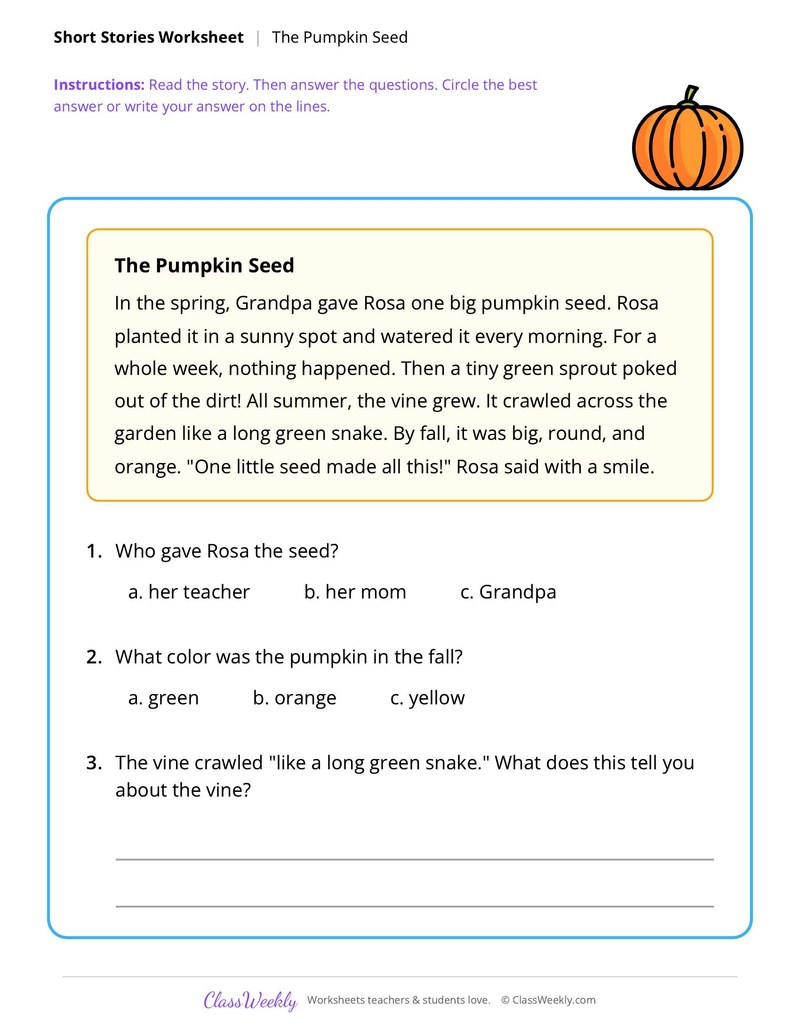 The Pumpkin Seed (Short Story with Questions)