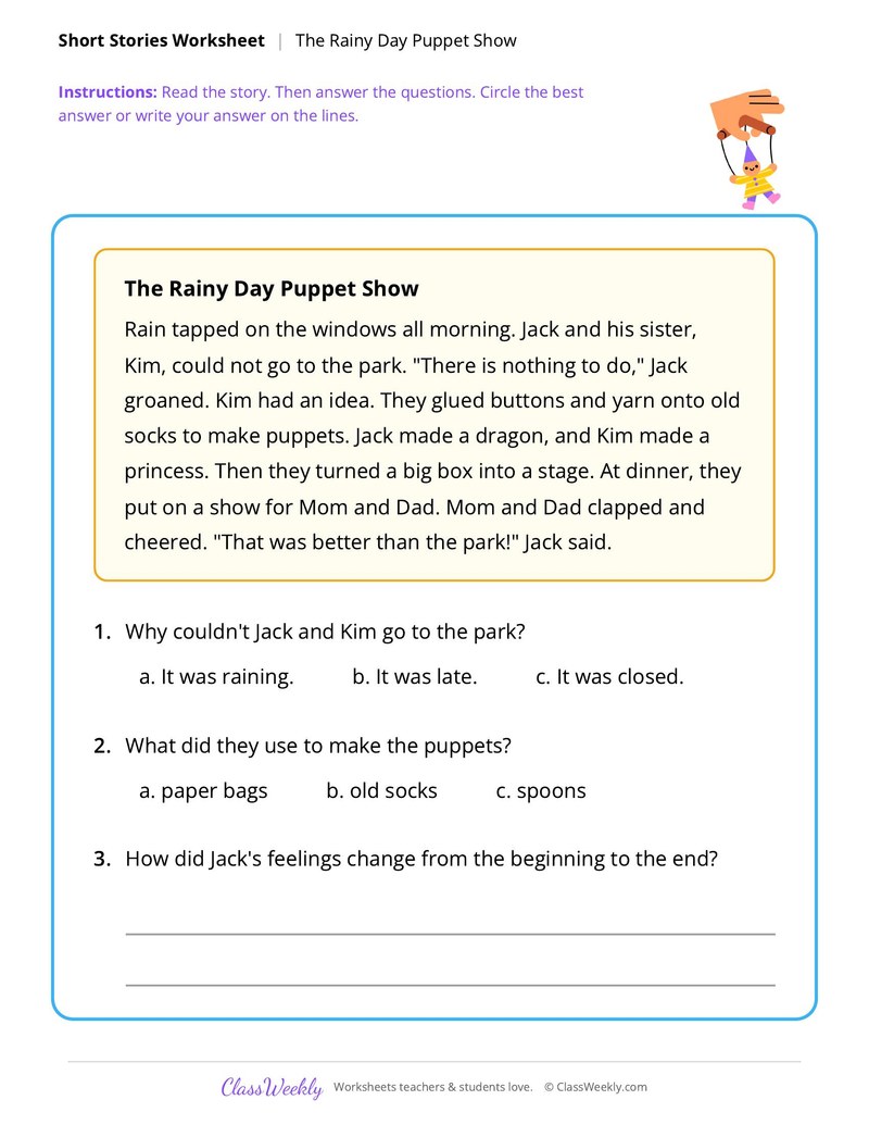 The Rainy Day Puppet Show (Short Story with Questions)