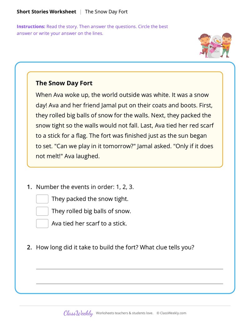 The Snow Day Fort (Short Story with Questions)