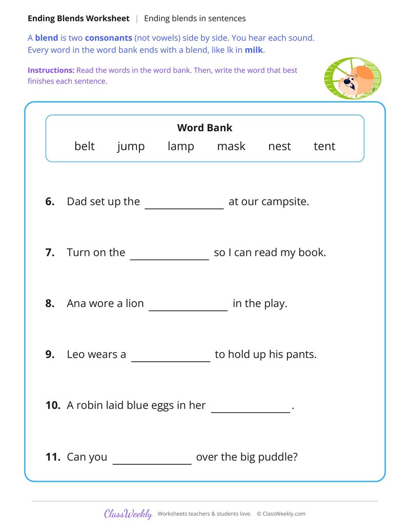 Ending Blends in Sentences - Page 2