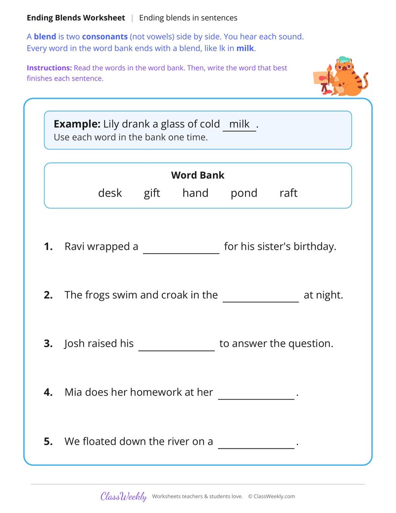 Ending Blends in Sentences - Page 1