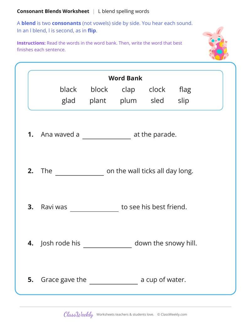L Blend Spelling Words - Page 2