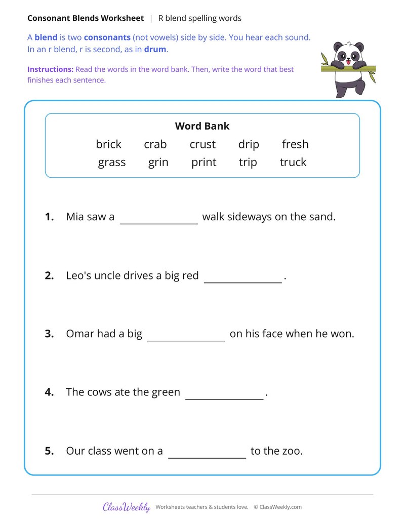 R Blend Spelling Words - Page 2