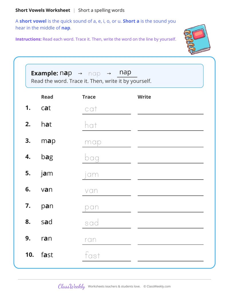 Short A Spelling Words - Page 1