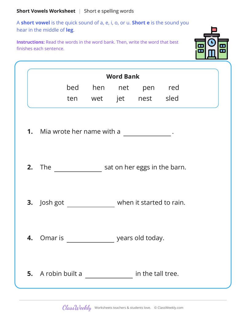 Short E Spelling Words