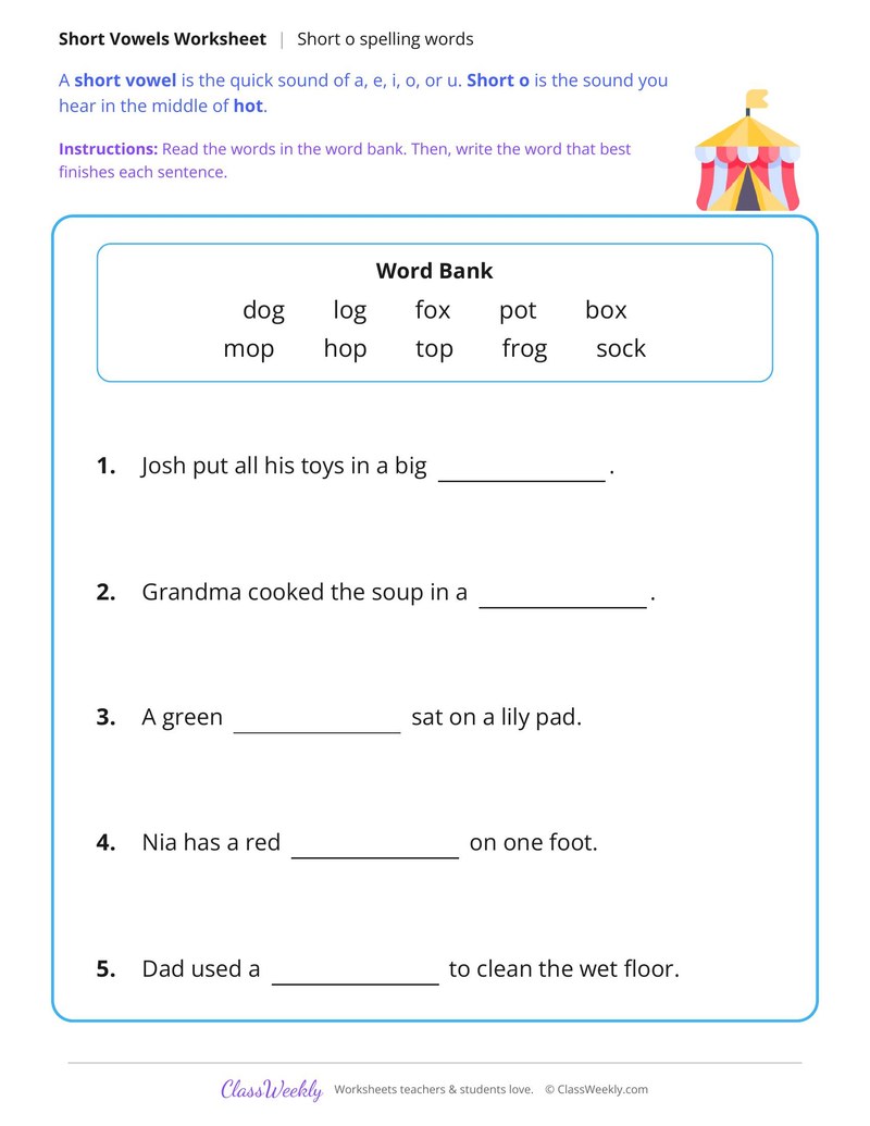 Short O Spelling Words