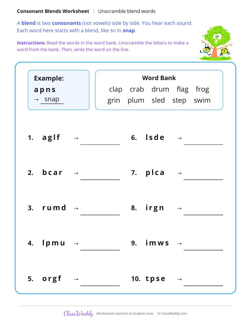 Unscramble Blend Words