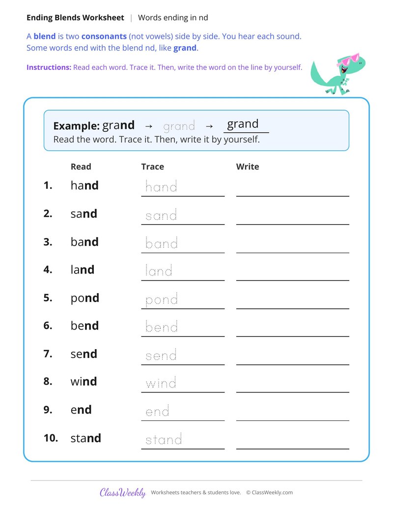 Words Ending in Nd - Page 1
