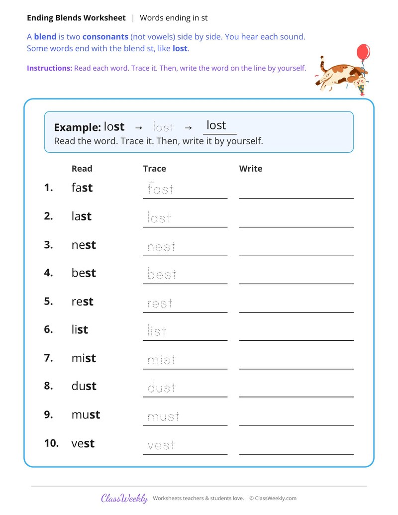 Words Ending in St - Page 1
