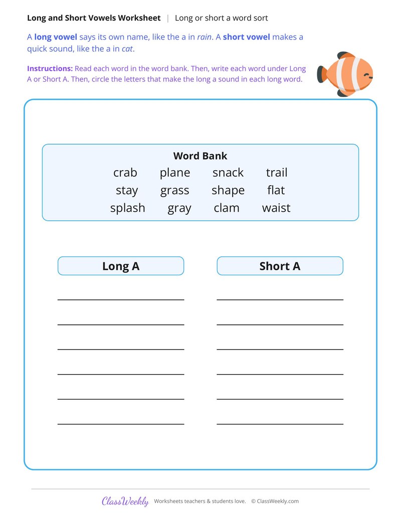 Long or Short A Word Sort