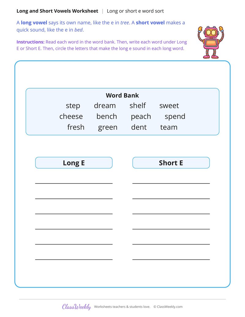 Long or Short E Word Sort