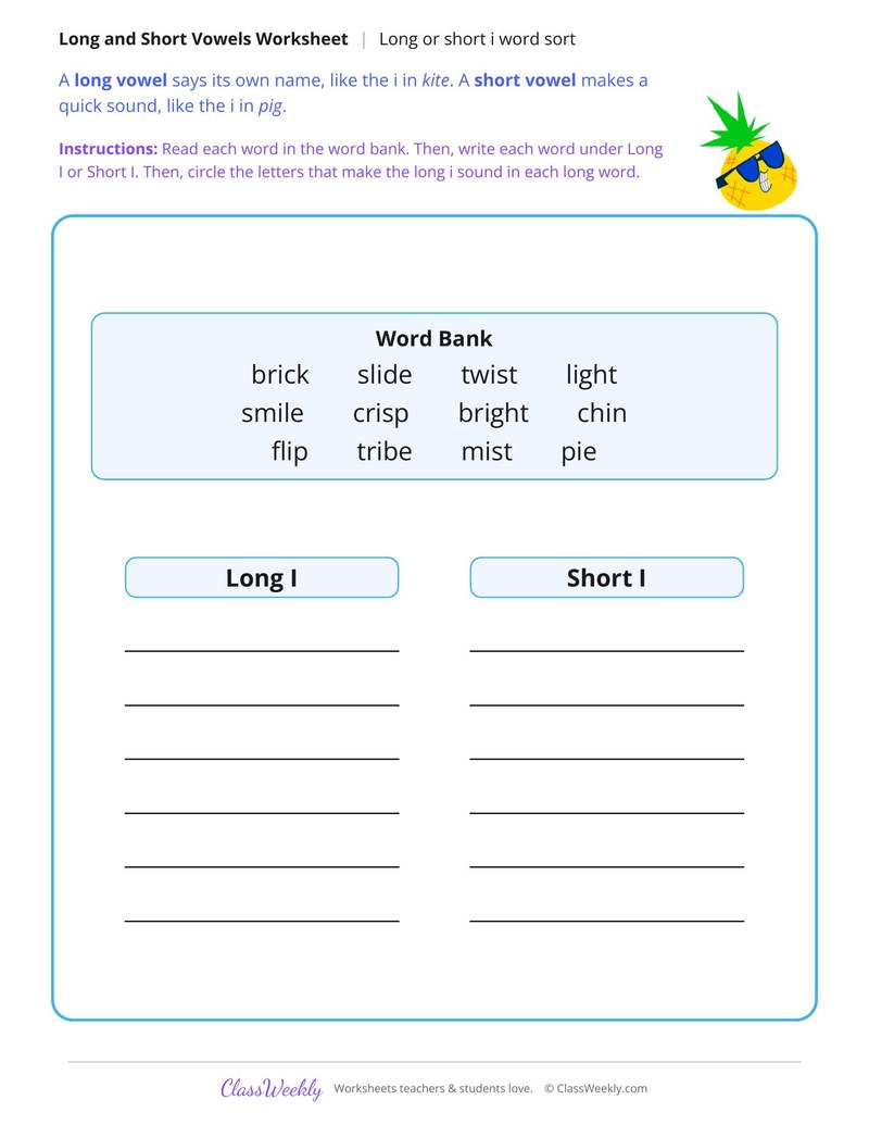Long or Short I Word Sort