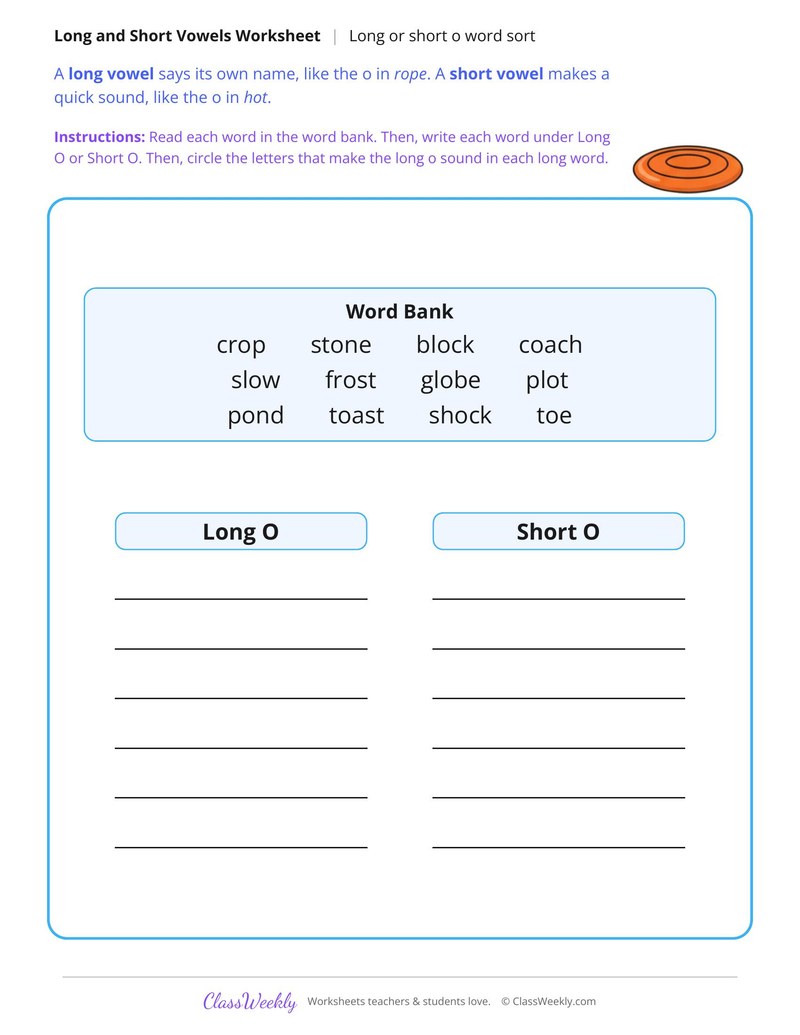 Long or Short O Word Sort